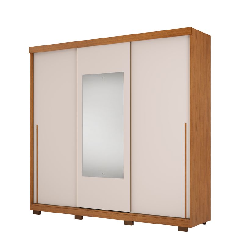 Guarda Roupa Casal 3 Portas Deslizantes Com Espelho 9880 Freijo Off White  Moval