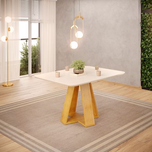 Mesa de Jantar Retangular Tampo  Curvo DJ Móveis Kiara Cedro Off White