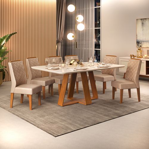 Conjunto de Sala de Jantar 6 Cadeiras Tampo Sem Vidro 170x90 DJ Móveis Kiara Freijó Lidia Kraft