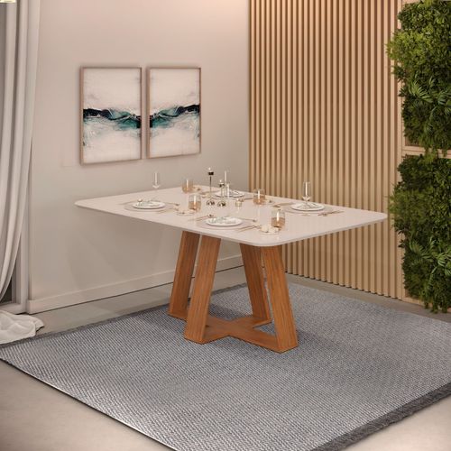 Mesa de Jantar Retangular Tampo Sem Vidro 170x90 DJ Móveis Kiara Freijó Off White