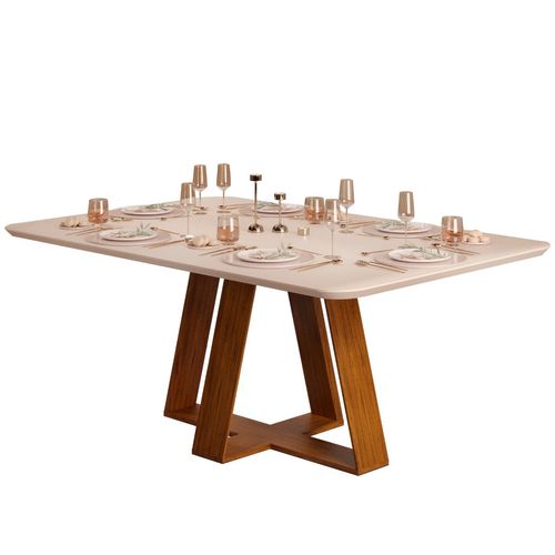Mesa de Jantar Retangular Tampo Sem Vidro 170x90 DJ Móveis Kiara Freijó Off White