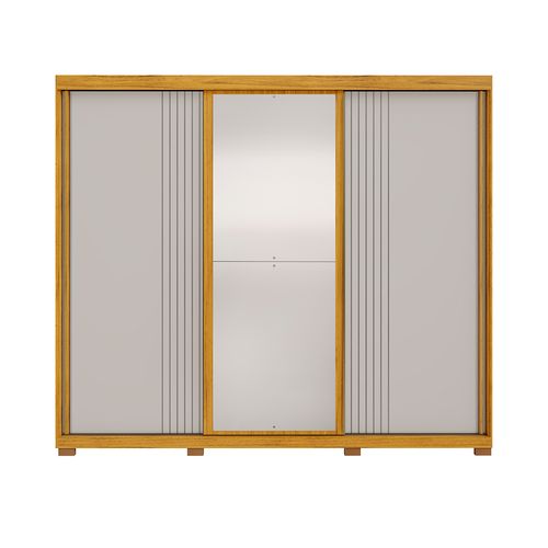 Guarda-Roupa Casal 100% MDF 3 Portas de Correr com Espelho DJ Móveis Bari Ypê Bali