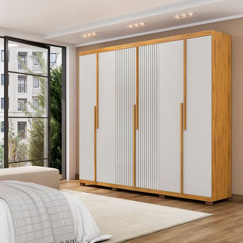 Guarda- Roupa Casal 100% MDF 6 Portas com 3 Gavetas DJ Móveis Oslo Ypê Bali