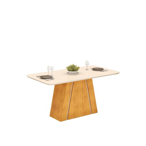 Mesa de Jantar Retangular Tampo Chanfrado 170x90 DJ Móveis Gabi Cedro Off White
