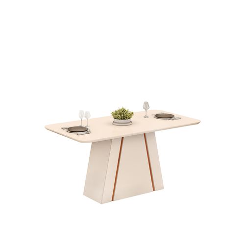 Mesa de Jantar Retangular Tampo Chanfrado 170x90 DJ Móveis Gabi Off White Freijó