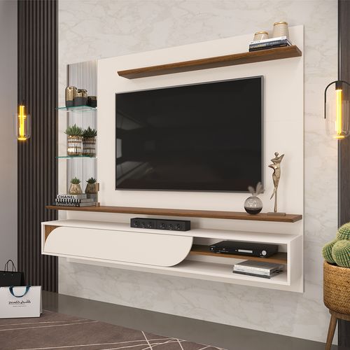 Painel para TV até 60 Polegadas com Espelho DJ Móveis Ravi Off White Freijo