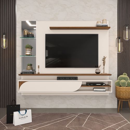 Painel para TV até 60 Polegadas com Espelho DJ Móveis Ravi Off White Freijo