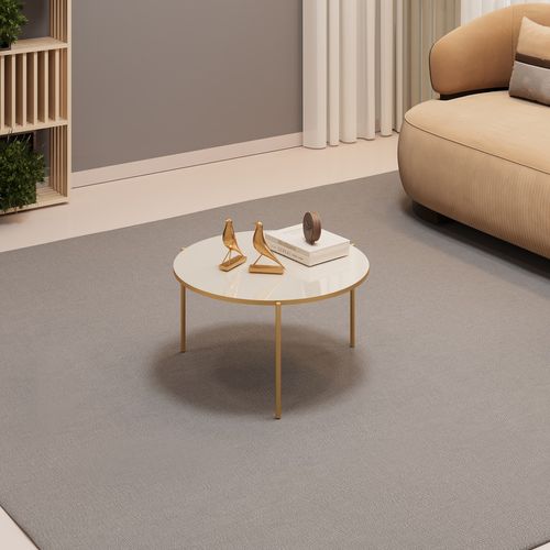 Mesa de Centro Tampo Redondo e Pés em Metal Dourado DJ Móveis Cleia Off White