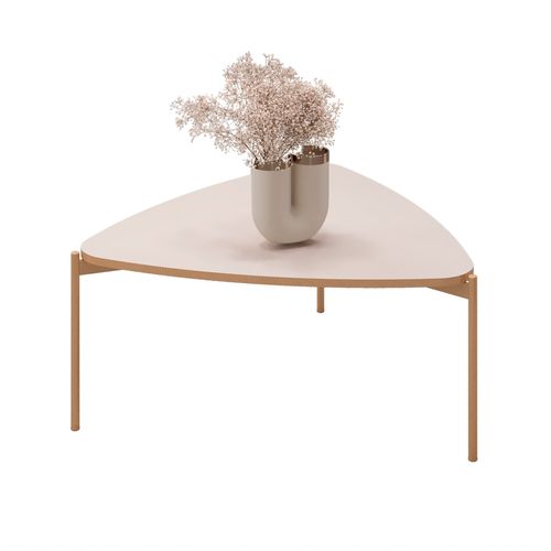 Mesa de Centro Tampo Triangular e Pés em Metal Dourado DJ Móveis Lina Off White