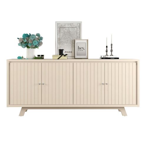 Buffet 4 Portas com Frisos Decorativos e Prateleiras DJ Móveis Soleil Off White