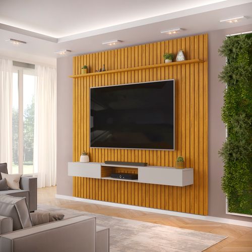 Painel com Bancada para TV até 75 Polegadas Ripado DJ Móveis Trento 250 Cedro Bali