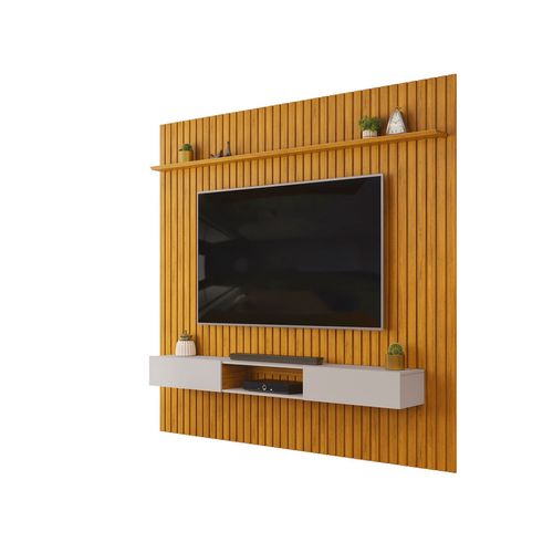 Painel com Bancada para TV até 75 Polegadas Ripado DJ Móveis Trento 250 Cedro Bali