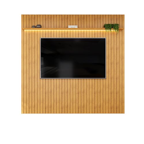 Painel para TV até 75 Polegadas Ripado com LED DJ Móveis Trento 250 Cedro