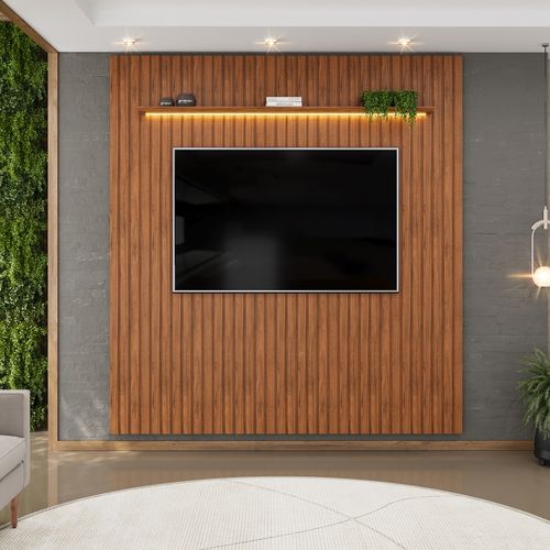 Painel  para TV até 75 Polegadas Ripado com LED DJ Móveis Trento 223 Freijó